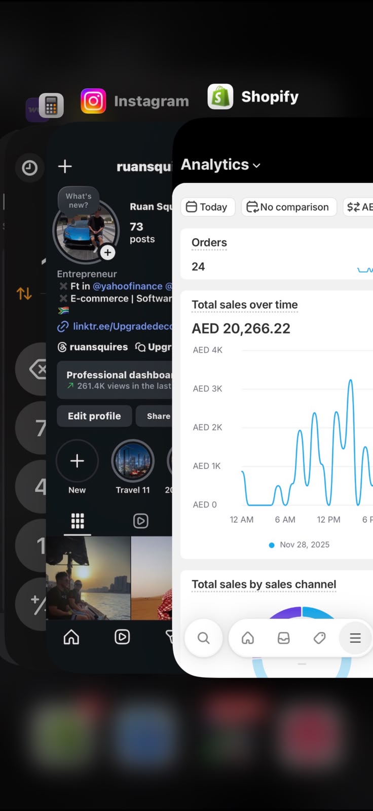 Shopify analytics dashboard on mobile
