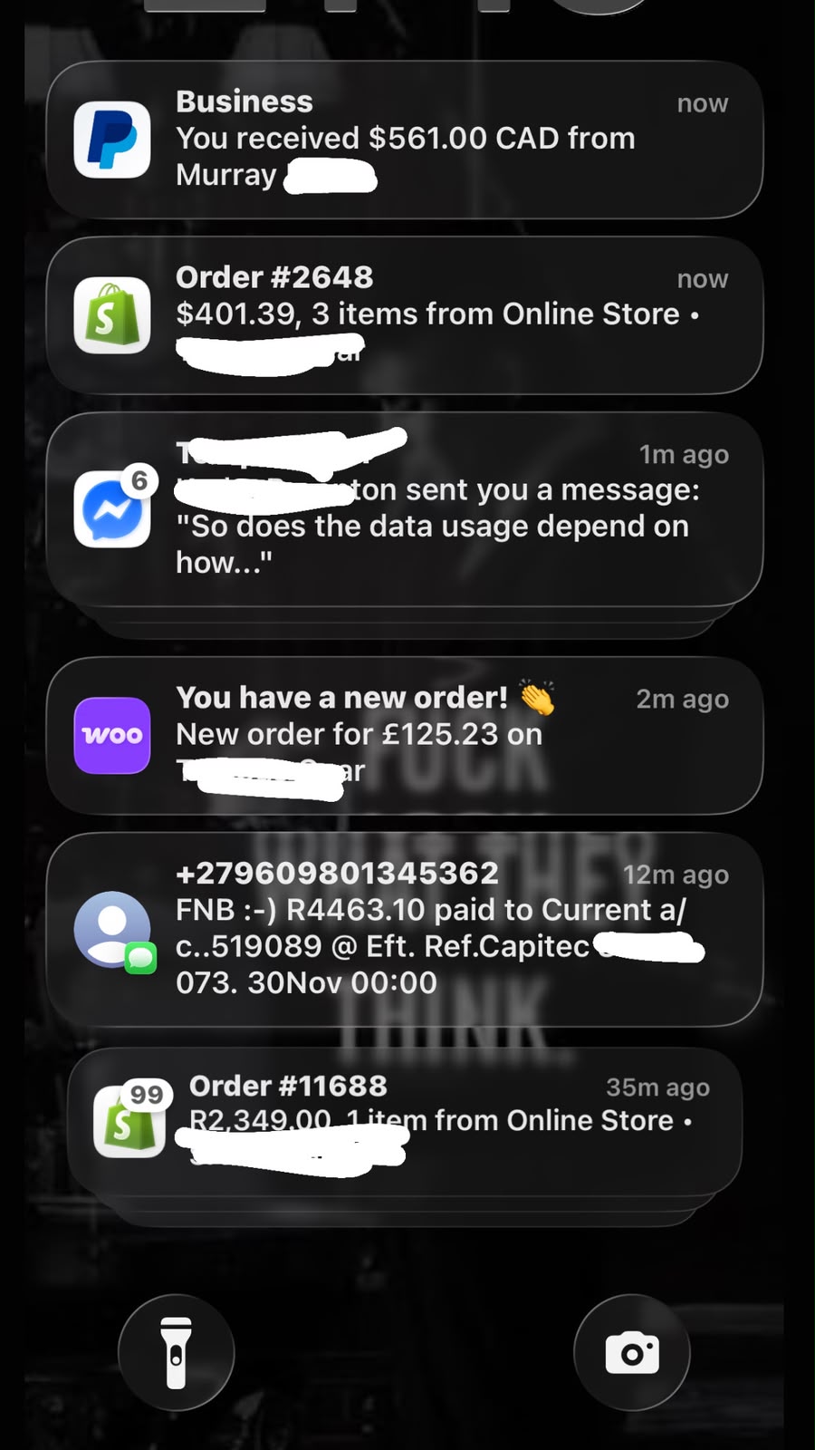 Store order and payment notifications